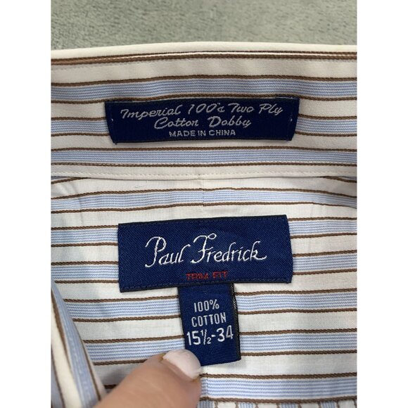 Paul Fredrick Trim Fit Men's 15.5-34 White Imperial Two Ply Cotton Dobby Shirt - Picture 3 of 9